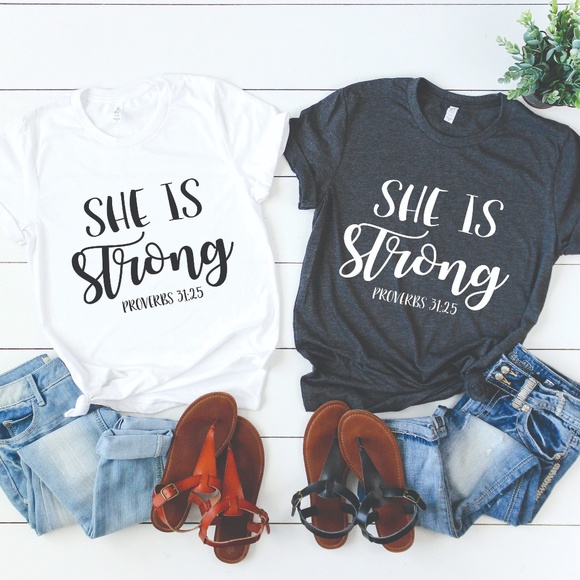 Tops - SHE IS STRONG PROVERBS CUTE CHRISTIAN TEE SHIRT